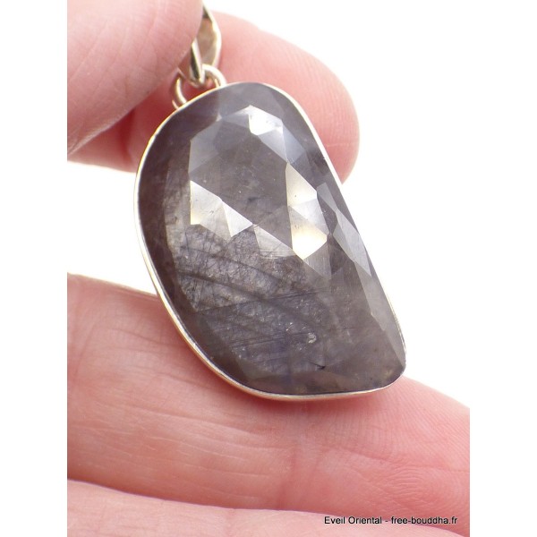 Grand Pendentif Saphir noir africain facetté asymétrique Pendentifs pierres naturelles XV34.2