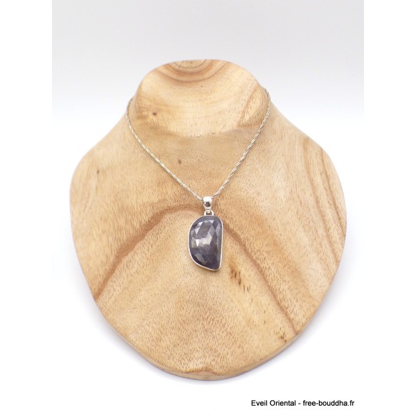 Grand Pendentif Saphir noir africain facetté asymétrique Pendentifs pierres naturelles XV34.2