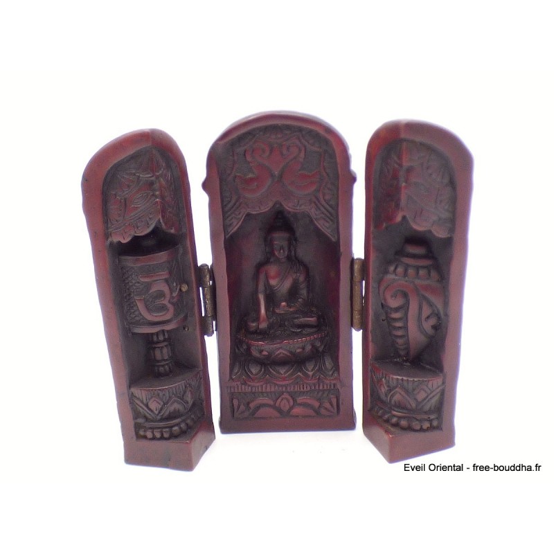 Temple triptyque bouddhiste de voyage rouge Statuettes Bouddhistes TEM1.2