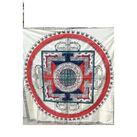 Nappe tibétaine en coton brodé rouge bleu - Tenture murale bouddhiste, nappe