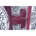 Nappe tibétaine en coton brodé écru kaki bordeau - Tenture murale bouddhiste, nappe