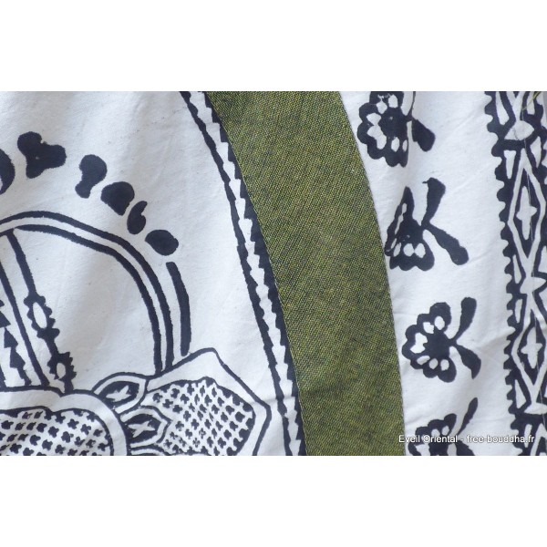 Nappe tibétaine en coton brodé écru kaki bordeau Tentures tibétaines Bouddha NTK6