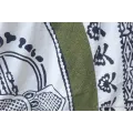 Nappe tibétaine en coton brodé écru kaki bordeau - Tenture murale bouddhiste, nappe