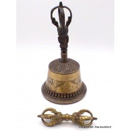 Grosse cloche tibétaine de cérémonie 21 cm bronze cuivre Objets rituels bouddhistes DOVAJ23