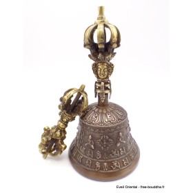 Cloche tibétaine et dorjé 8 branches Bouddhas et mantras Cloches et dorjé tibétains DOVAJ26