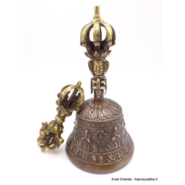 Cloche tibétaine et dorjé 8 branches Bouddhas et mantras Cloches et dorjé tibétains DOVAJ26