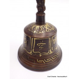 Cloche tibétaine et dorjé 12,5 cm avec mantra Objets rituels bouddhistes CLO7