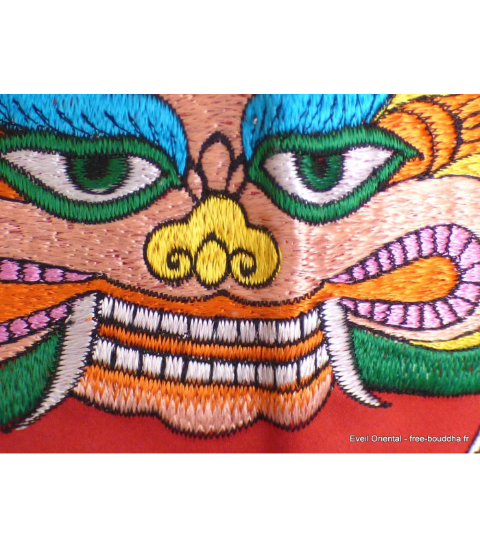 Tenture tibétaine Mahakala bordeau contours jaune Tentures tibétaines Bouddha NMAHA9