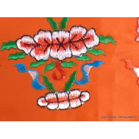 Tenture tibétaine dessus de porte Signes Auspicieux orange - Tentures bouddhistes