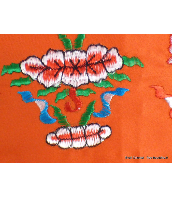 Tenture tibétaine dessus de porte Signes Auspicieux orange Objets rituels bouddhistes TSA9