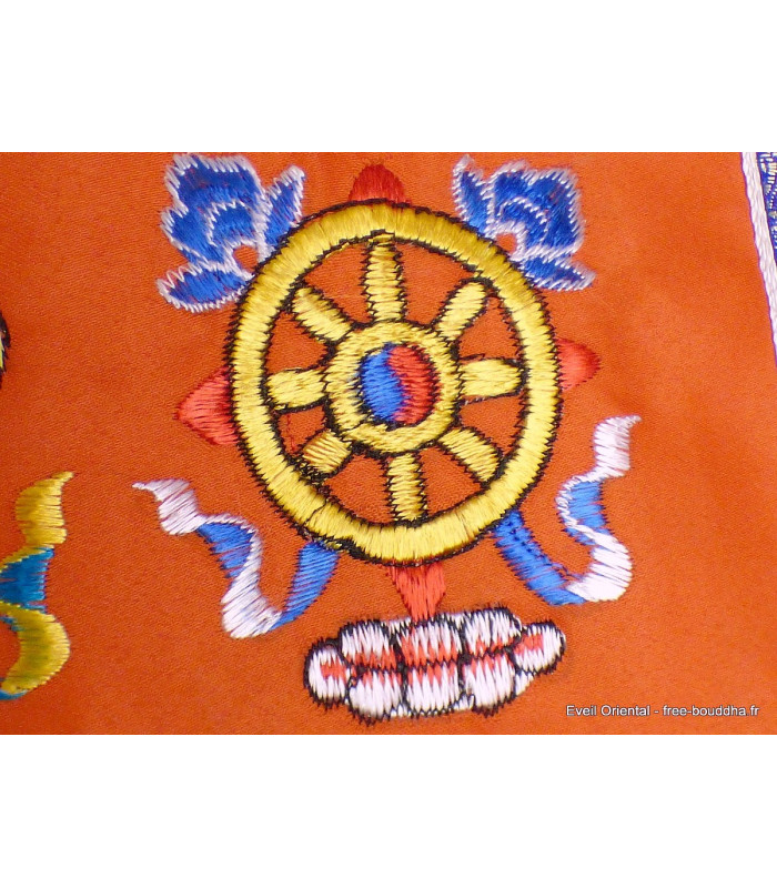 Tenture tibétaine dessus de porte Signes Auspicieux orange Objets rituels bouddhistes TSA9