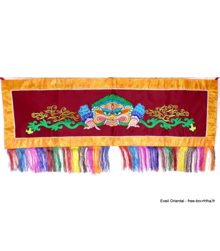 Tenture tibétaine Mahakala bordeau contours jaune Tentures tibétaines Bouddha NMAHA9