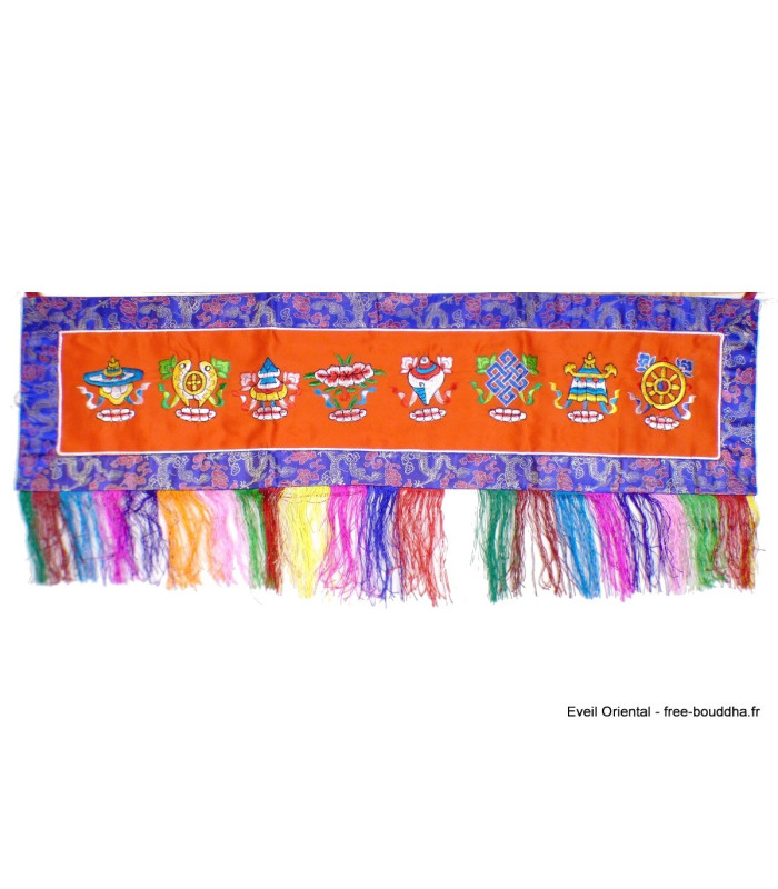 Tenture tibétaine dessus de porte Signes Auspicieux orange Objets rituels bouddhistes TSA9