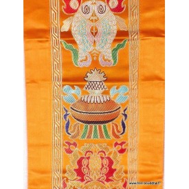 Tenture tibétaine 8 signes auspicieux jaune safran en coton – Népal