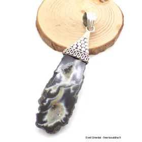 Pendentif Agate géode blanche et noire - Pendentifs pierres naturelles