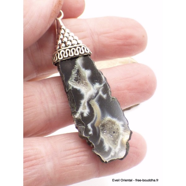 Pendentif Agate géode blanche et noire Pendentifs pierres naturelles LW41