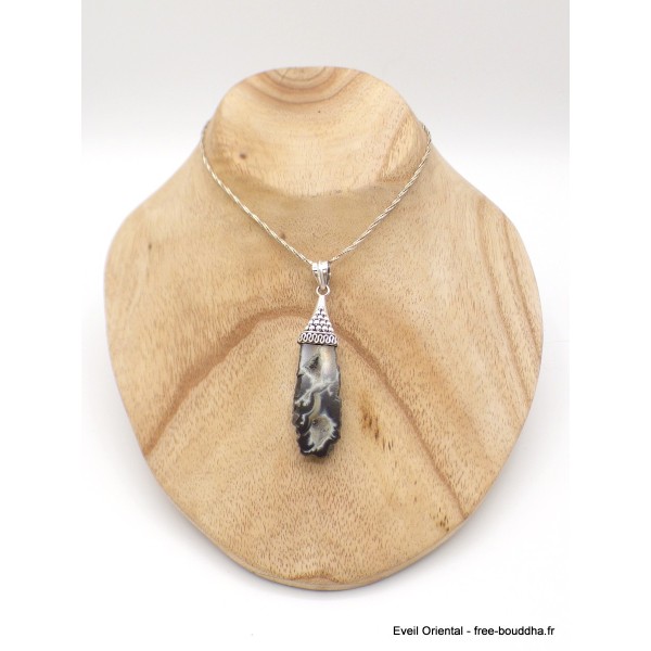 Pendentif Agate géode blanche et noire Pendentifs pierres naturelles LW41