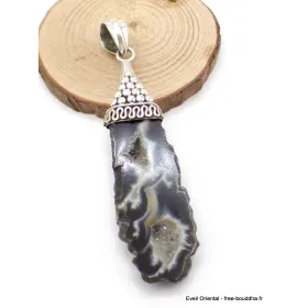Pendentif Agate géode blanche et noire - Pendentifs pierres naturelles