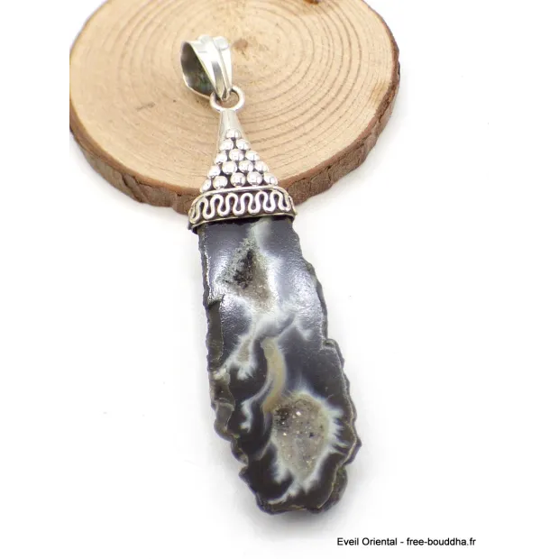 Pendentif Agate géode blanche et noire - Pendentifs pierres naturelles