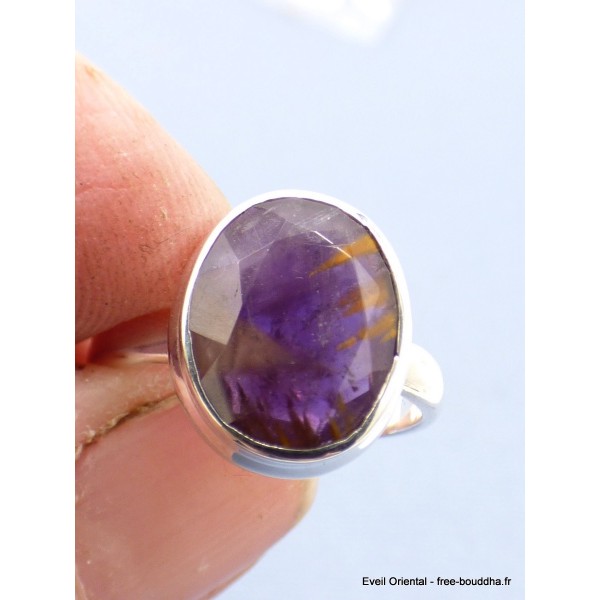 Bague en Cacochynite Super Seven facettée taille 56 Bagues pierres naturelles PU101.10