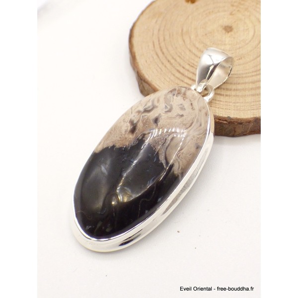 Grand Pendentif Bois pétrifié oval allongé Pendentifs pierres naturelles AW34.1