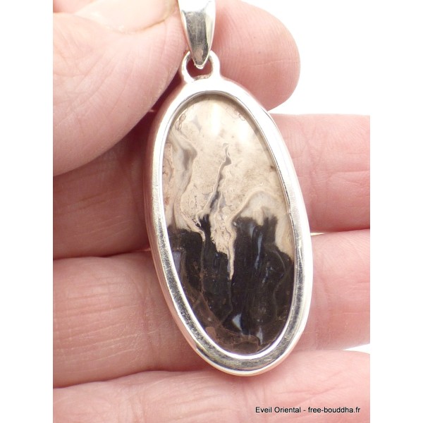 Grand Pendentif Bois pétrifié oval allongé Pendentifs pierres naturelles AW34.1
