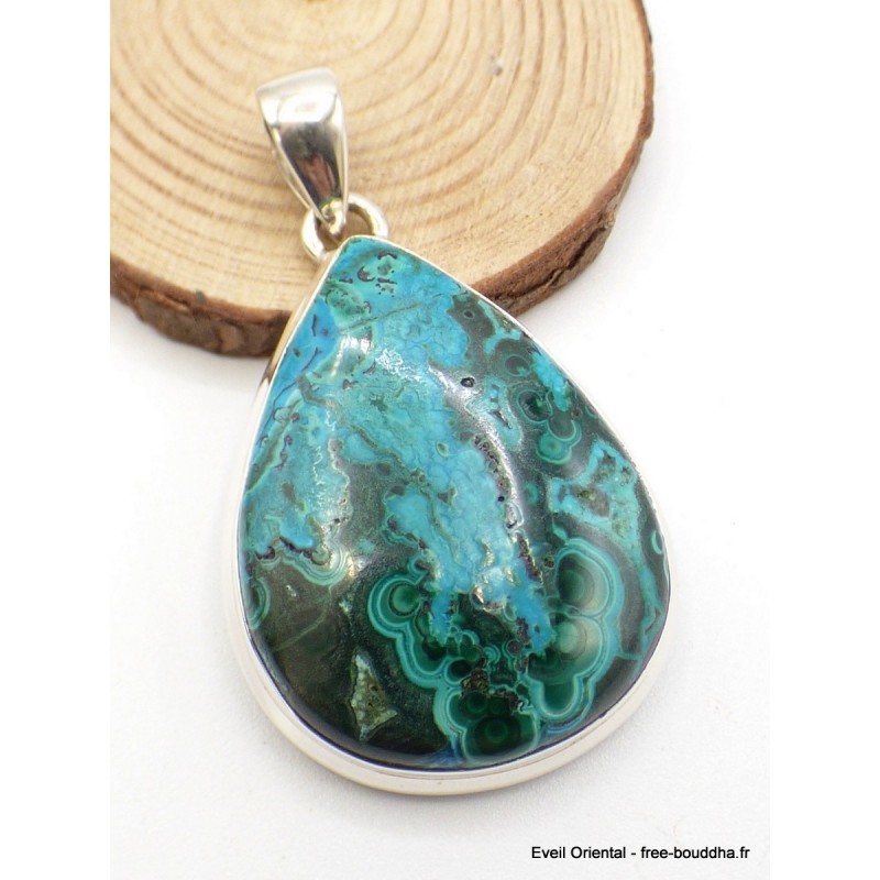 Pendentif Malachite sur Chrysocolle forme goutte Pendentifs pierres naturelles AW38.1