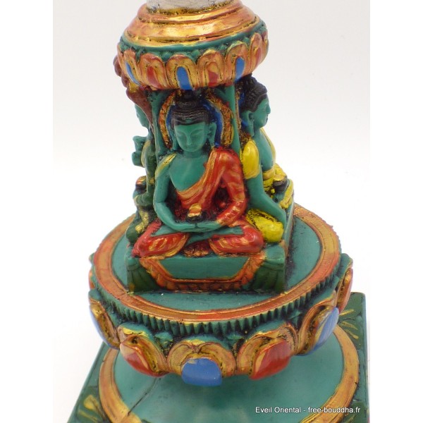 Stupa tibétain 4 Buddhas 15 cm Objets rituels bouddhistes STUPAN8