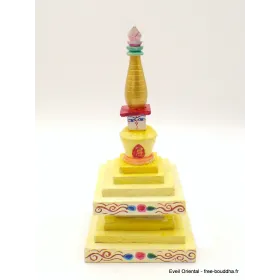 Stupa tibétain en bois peint à la main - Objets rituels bouddhistes