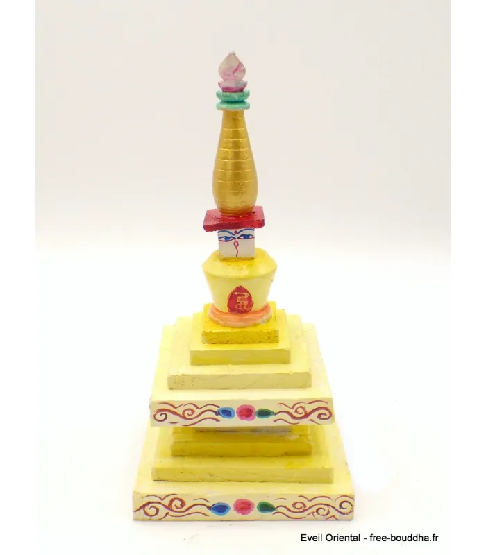 Stupa tibétain en bois peint à la main - Objets rituels bouddhistes
