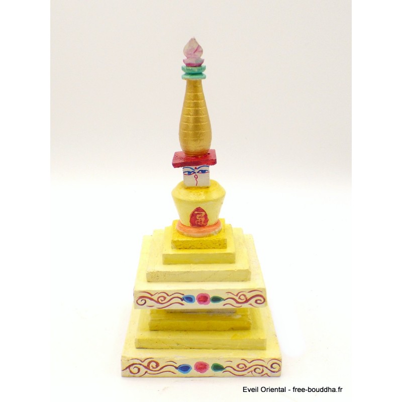 Stupa tibétain en bois peint à la main Artisanat tibétain bouddhiste STU10