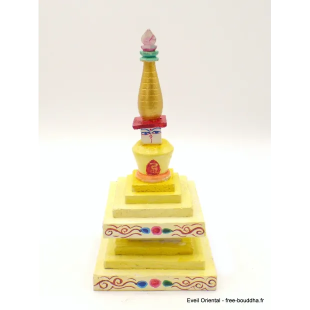 Stupa tibétain en bois peint à la main - Objets rituels bouddhistes