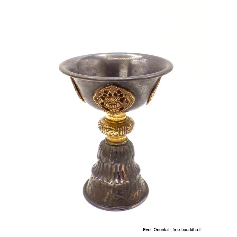 Lampe à beurre tibétaine 12 cm patine antique Objets rituels bouddhistes UN12