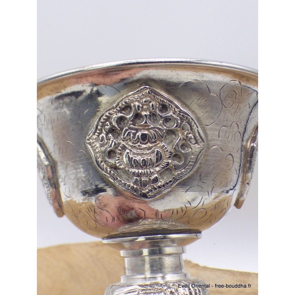 Lampe à beurre tibétaine 12 cm plaqué argent Lampe à beurre bouddhiste lamp33