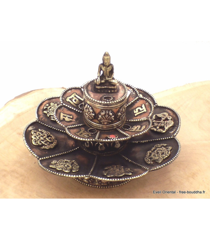 Brûleur d'encens tibétain double Lotus en cuivre Brûleurs et porte-encens AA25.4 Brûleur d'encens tibétain double Lotus en cuivre Brûleurs et porte-encens AA25.4