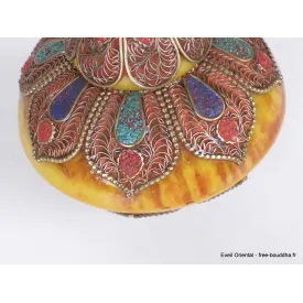 Boîte à bijoux tibétaine en Ambre et métal vieilli - Artisanat tibétain bouddhiste
