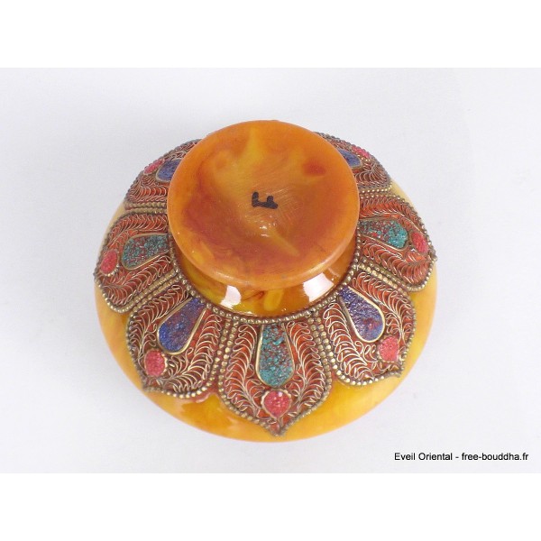 Boîte à bijoux tibétaine en Ambre et métal vieilli Artisanat tibétain bouddhiste BAT6.3