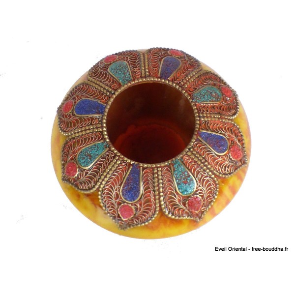 Boîte à bijoux tibétaine en Ambre et métal vieilli Artisanat tibétain bouddhiste BAT6.3