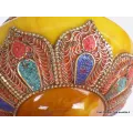 Boîte à bijoux tibétaine en Ambre et métal vieilli - Artisanat tibétain bouddhiste