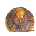 Boîte à bijoux tibétaine en Ambre et métal vieilli - Artisanat tibétain bouddhiste