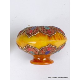 Boîte à bijoux tibétaine en Ambre et métal vieilli Artisanat tibétain bouddhiste BAT6.3