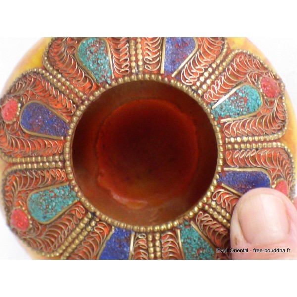 Boîte à bijoux tibétaine en Ambre et métal vieilli Artisanat tibétain bouddhiste BAT6.3