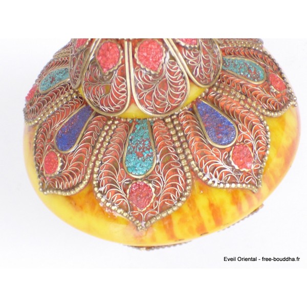 Boîte à bijoux tibétaine en Ambre et métal vieilli Artisanat tibétain bouddhiste BAT6.3