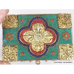 Grosse boîte à bijoux tibétaine sertie de pierres Artisanat tibétain bouddhiste BAT14