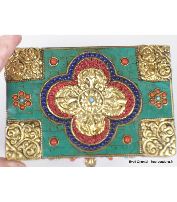 Grosse boîte à bijoux pierres naturelles Artisanat tibétain bouddhiste BAT14