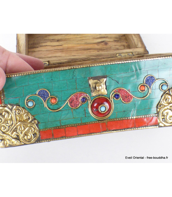 Grosse boîte à bijoux pierres naturelles Artisanat tibétain bouddhiste BAT14