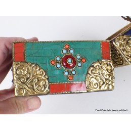 Grosse boîte à bijoux tibétaine sertie de pierres Artisanat tibétain bouddhiste BAT14