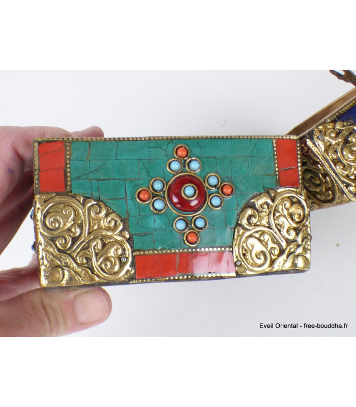 Grosse boîte à bijoux pierres naturelles Artisanat tibétain bouddhiste BAT14