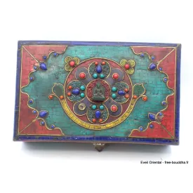 Boîte à bijoux bouddhiste en pierres vieillies - Artisanat tibétain bouddhiste