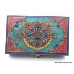 Boîte à bijoux bouddhiste en pierres vieillies Artisanat tibétain bouddhiste BAT15
